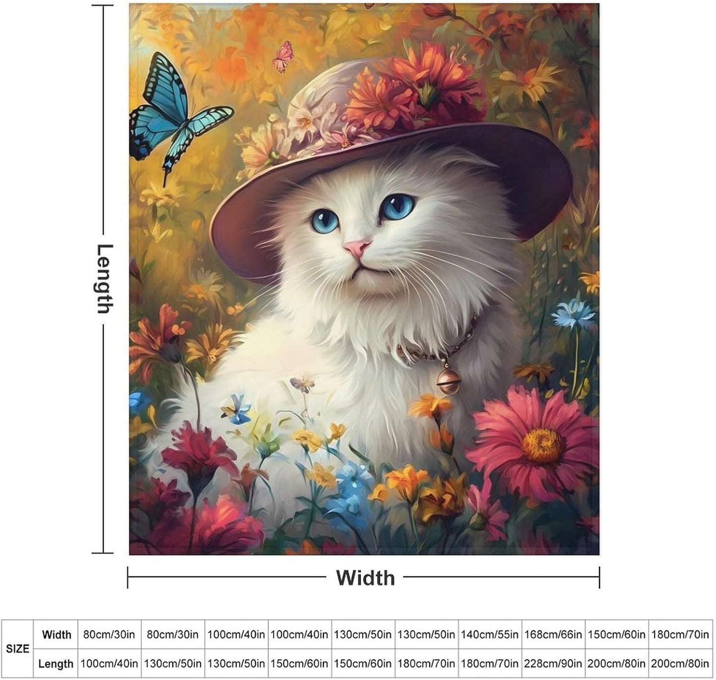 White Cat Throw Blanket for Couch Bed Plush Cozy Fuzzy Flannel Blanket for All Season 70"x80"