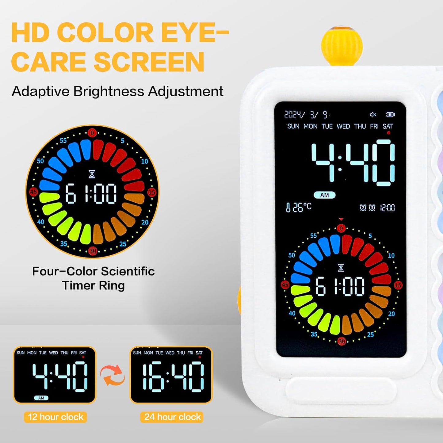 12/24 Hour Switching Task Timer, Timer for Kids, Visual Schedule for Kids with Autism, Visual Schedule for Kids, Time Management Tools, Autism Increase Self-Regulation, with 99-Minute Countdown