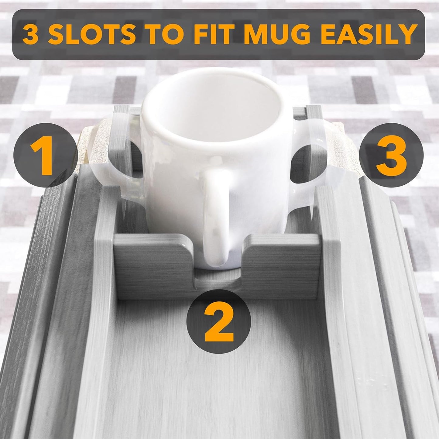SpaceAid Bamboo Couch Cup Holder, Anti Falling Foldable Sofa Armrest Tray with Cup Holder, Couch Arm Side Table Organizer for Drink Cup Remote Snacks (Gray)