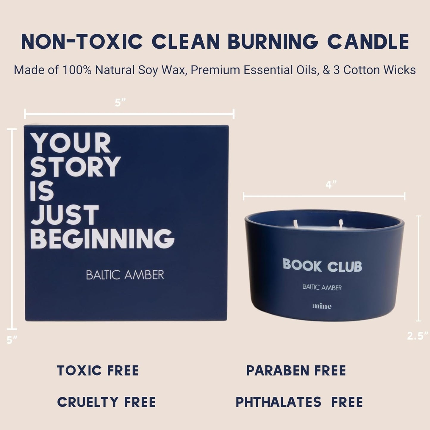 Themed Scented Candles with Gift Box for Home Decor - 8oz Soy Wax 3 Wick Candle (Book Club)