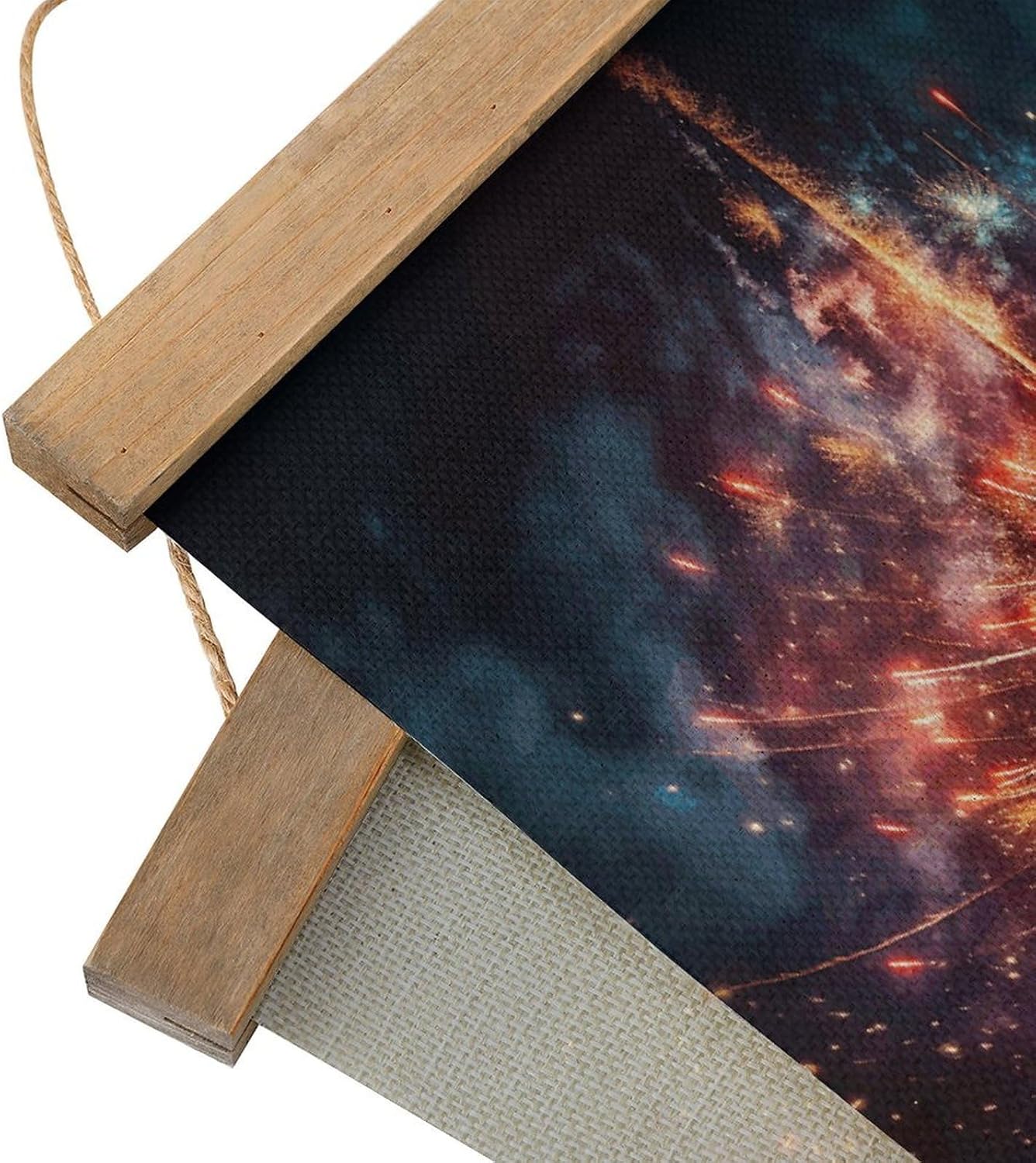 Vintage Explosion Firework Poster with Wooden Frame Personalized Linen Hanging Scroll Painting Rustic Wall Hanging Illustrative Modern Artwork Decor for Home Living Room Bedroom Office
