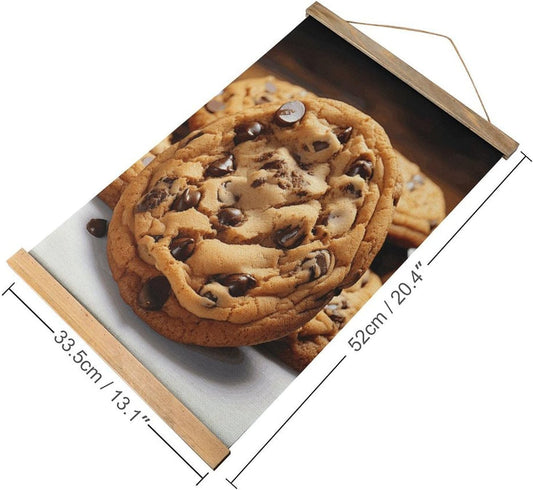 Vintage Chocolate Cookie Poster with Wooden Frame Personalized Linen Hanging Scroll Painting Rustic Wall Hanging Illustrative Modern Artwork Decor for Home Living Room Bedroom Office