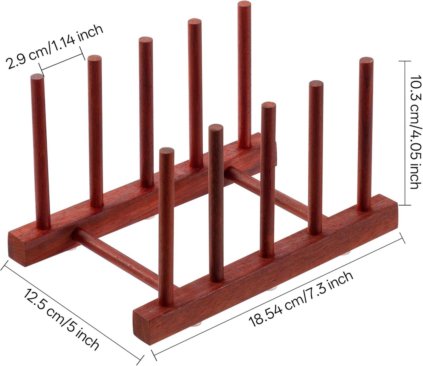 HBlife Padauk Wooden Dish Drying Rack - Home and Kitchen Organizer for Cups, Bowls, Pots, Lids, Cutting Boards & Plates Space-Saving for Cabinets Counters (4 Slots)