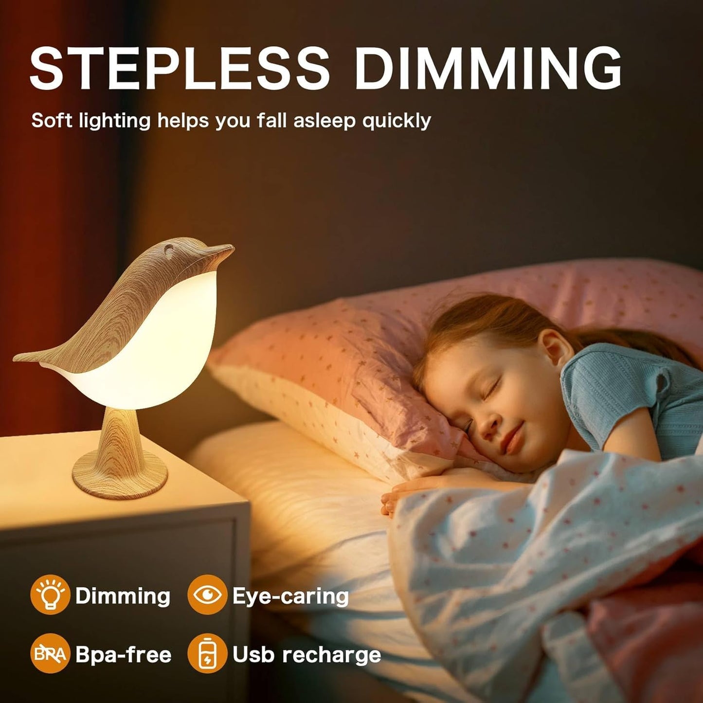 VViN 2 in 1 Small Desk Lamp, Bird Cordless Table Lamp with 3 Color Temperature Dimmer and Touch Sensor - Rechargeable Battery Night Light for Kids, Bedroom, Bedside, and Outdoor Use