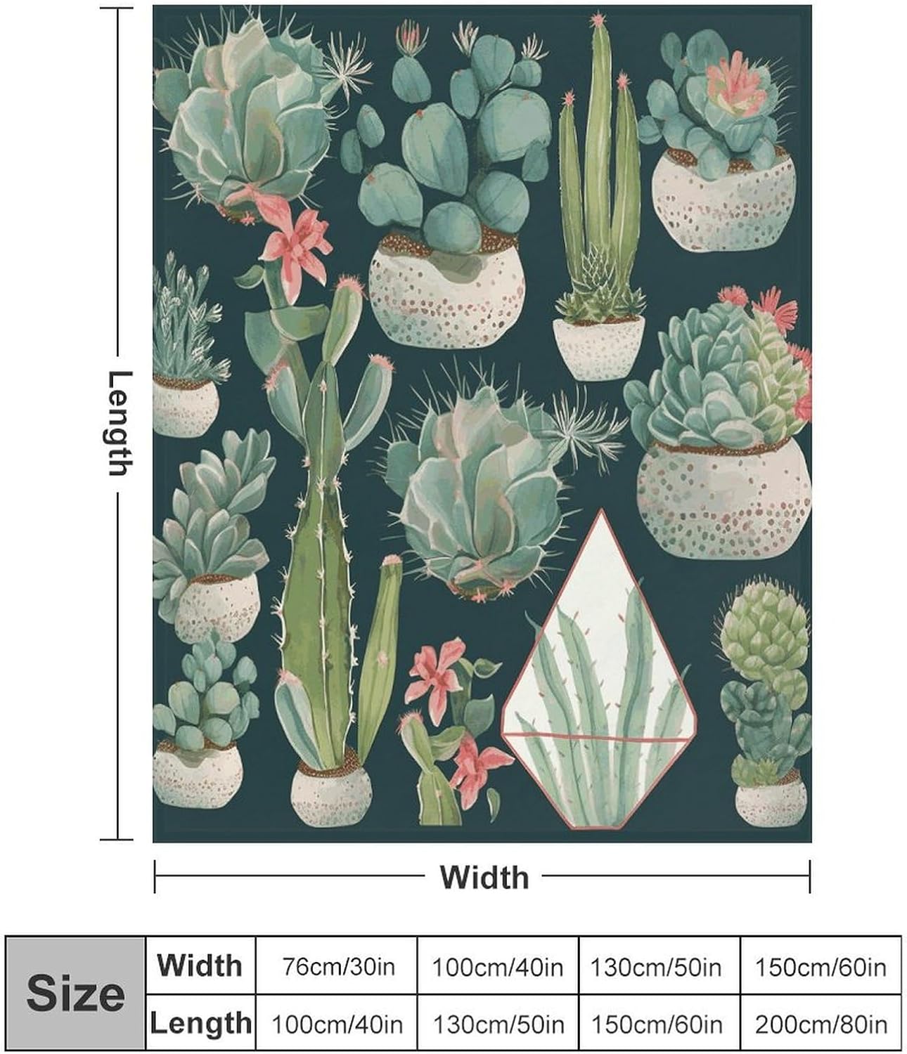 Succulent Plants and Cactus Blanket Super Soft Lightweight Throw Blanket Cute Cozy Warm Bed Blanket Decorative Fuzzy Blanket All-Season Home Decor Gift for Sofa Couch Living Room 60"*80"（150 * 200cm）