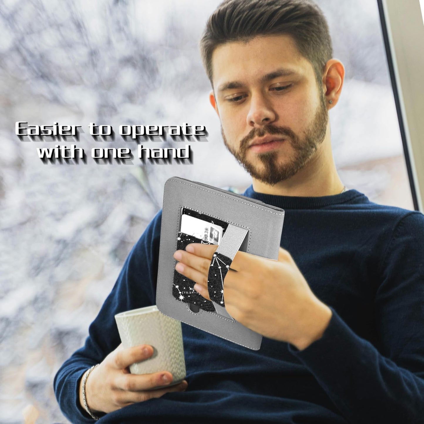 Stand Case for 7" Kobo Libra Colour (2024) / Kobo Libra 2 (2021) eReader,Durable PU Leather Cover with Auto Sleep Wake, Card Slot, Hand Strap Feature,Compatible with Model N428 & N418,Constellation