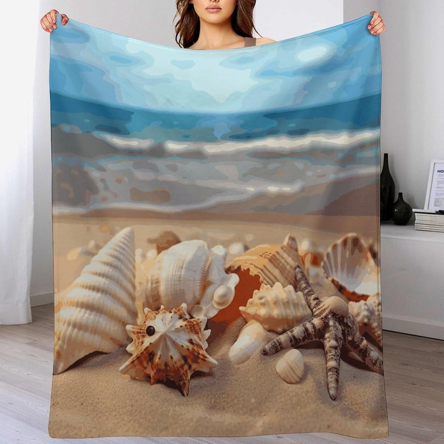 Seashells on The Sandy Beach Blanket Super Soft Lightweight Throw Blanket Cute Cozy Warm Bed Blanket Decorative Fuzzy Blanket All-Season Home Decor Gift for Sofa Couch Living Room 60"*80"（150*200cm）