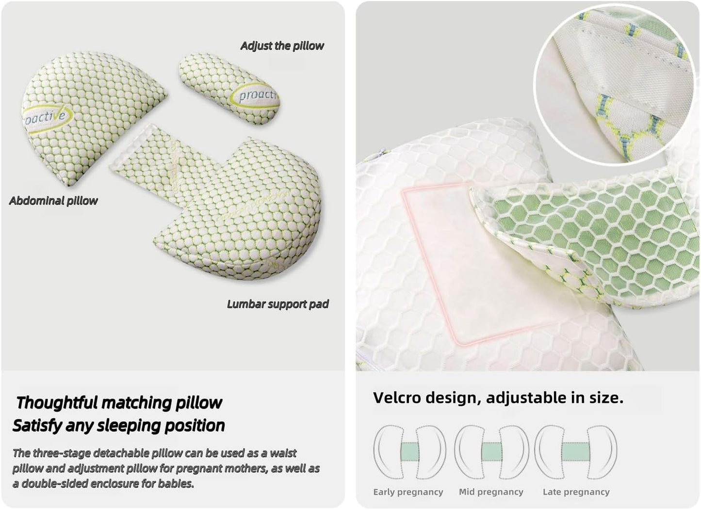 Pregnant Women's Pillows, Side Sleeping, Abdominal Support, Waist Protection, Summer Sweat Non Sticky, Removable and Washable (Gray)