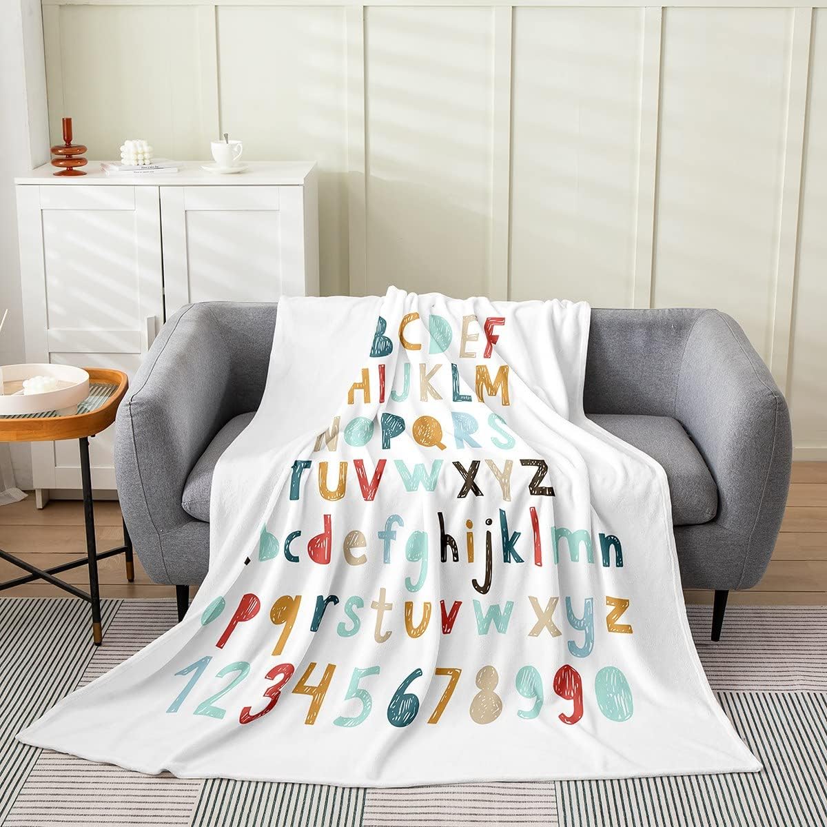 Erosebridal Kids Boys Girls Colorful Digital Number Fleece Blanket Throw, Hand Drawn Alphabet Flannel Blanket All Season Soft, Graffiti Plush Blanket Lightweight