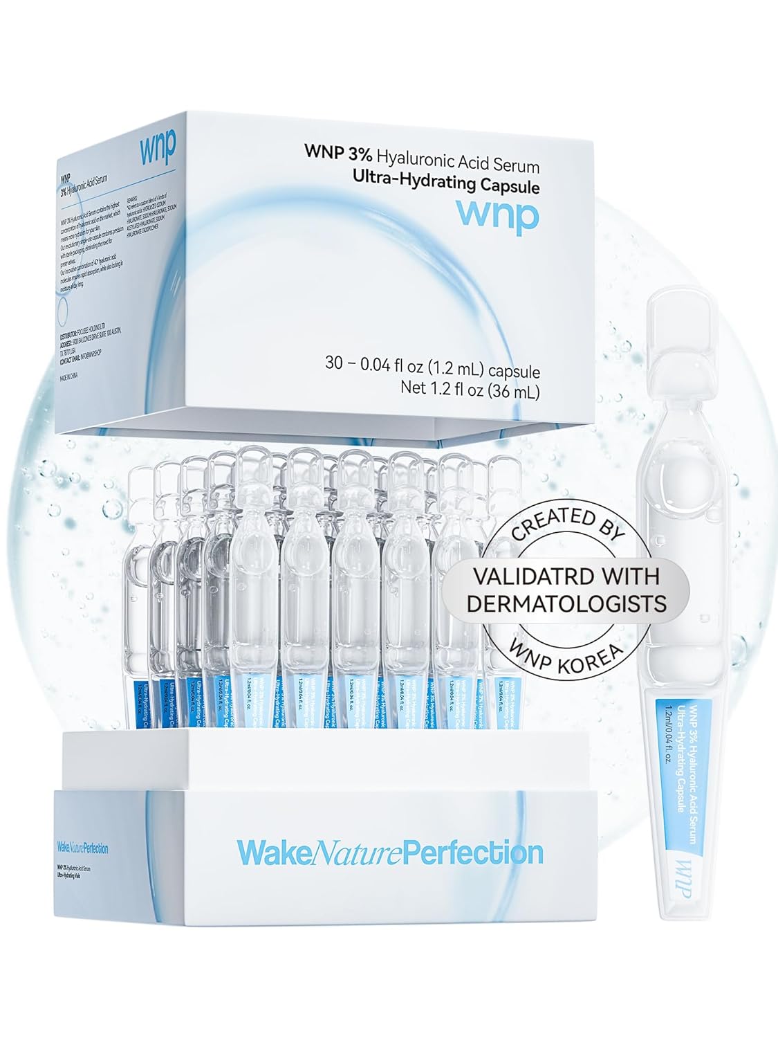 WNP Hyaluronic Acid Serum 3% for Face with 4D Multi-Layer Hydration | Ultra Hydrating Anti-Aging Serum | Moisturizer for Dry & Sensitive Skin | Pre-Makeup Skincare | Single-Use Vials 30PCS