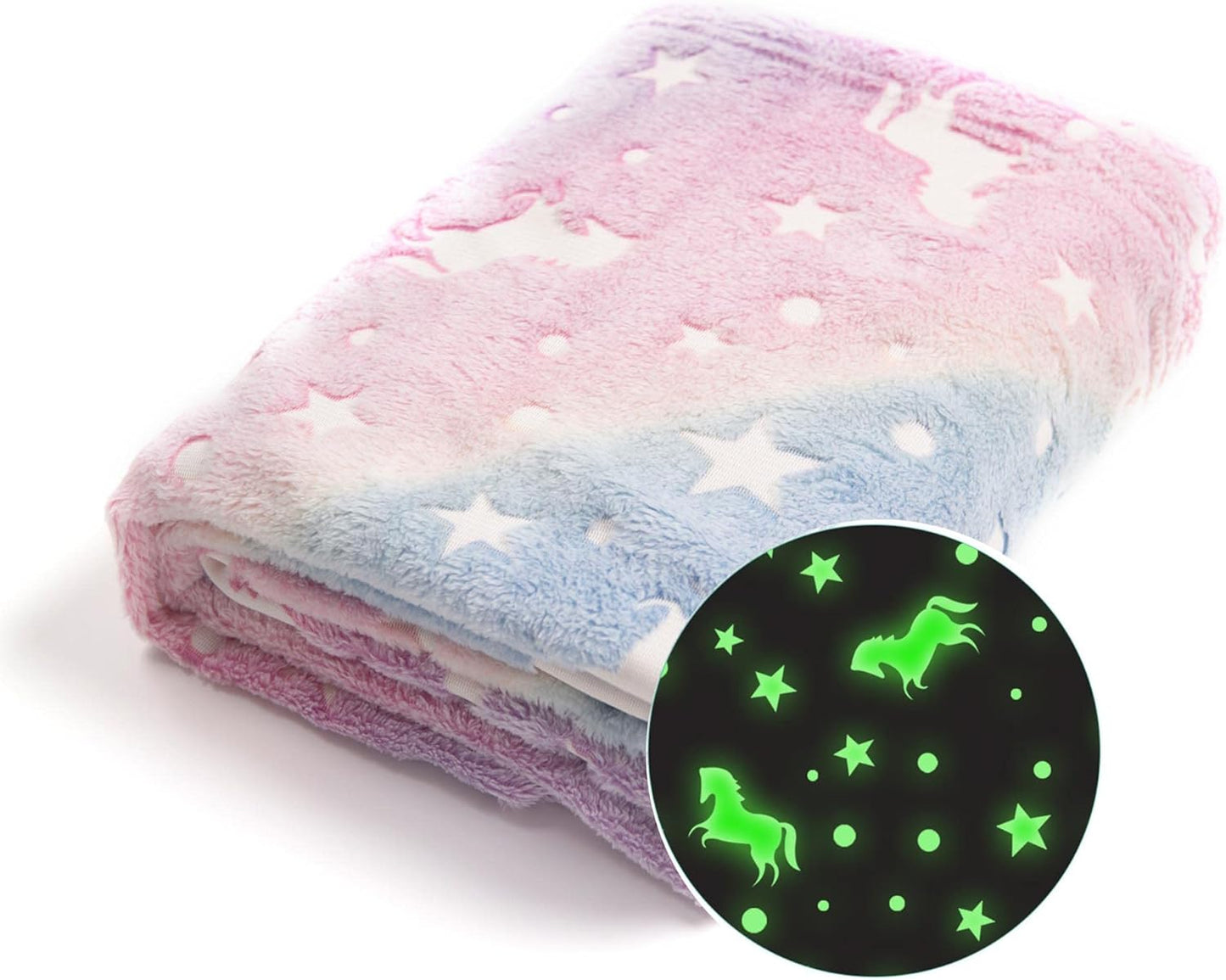 LAT Glow in The Dark Throw Blanket,Super Soft Fuzzy Plush Flannel for Girls and Boys Sleeping Snuggle Blanket,All Seasons for Bed or Sofa,50 * 60 Inch (Rainbow Unicorn)