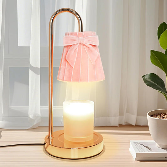 Pink Coquette Bow Flannel Candle Warmer Lamp with Timer and Dimmer, for Mom/Wife, Melt Wax Warmer Lamp with 2 Bulbs for Candle Jars House Warming New Home Christmas Decor