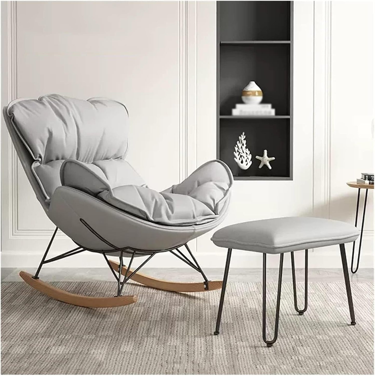LSLYTQ Rocking Chair, Upholstered Glider Rocking Chair with Ottoman Accents Sofa Chairs, Lounge Leisure Chair with Wooden Legs for Living Room, Bedroom, Offices