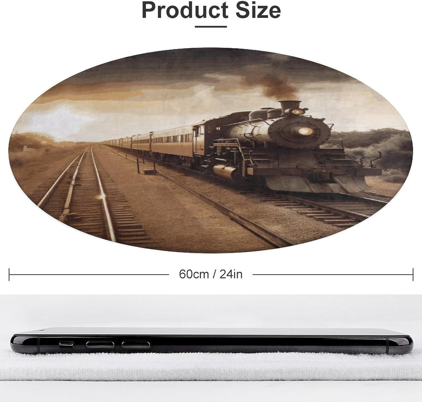 Train and Railway Circle Rug Retro Luxury Coral Velvet Floor Mat Non Slip Soft Indoor Floor Carpet Comfy Thickened Area Rugs Modern Aesthetic Minimalist Carpets for Home Decor