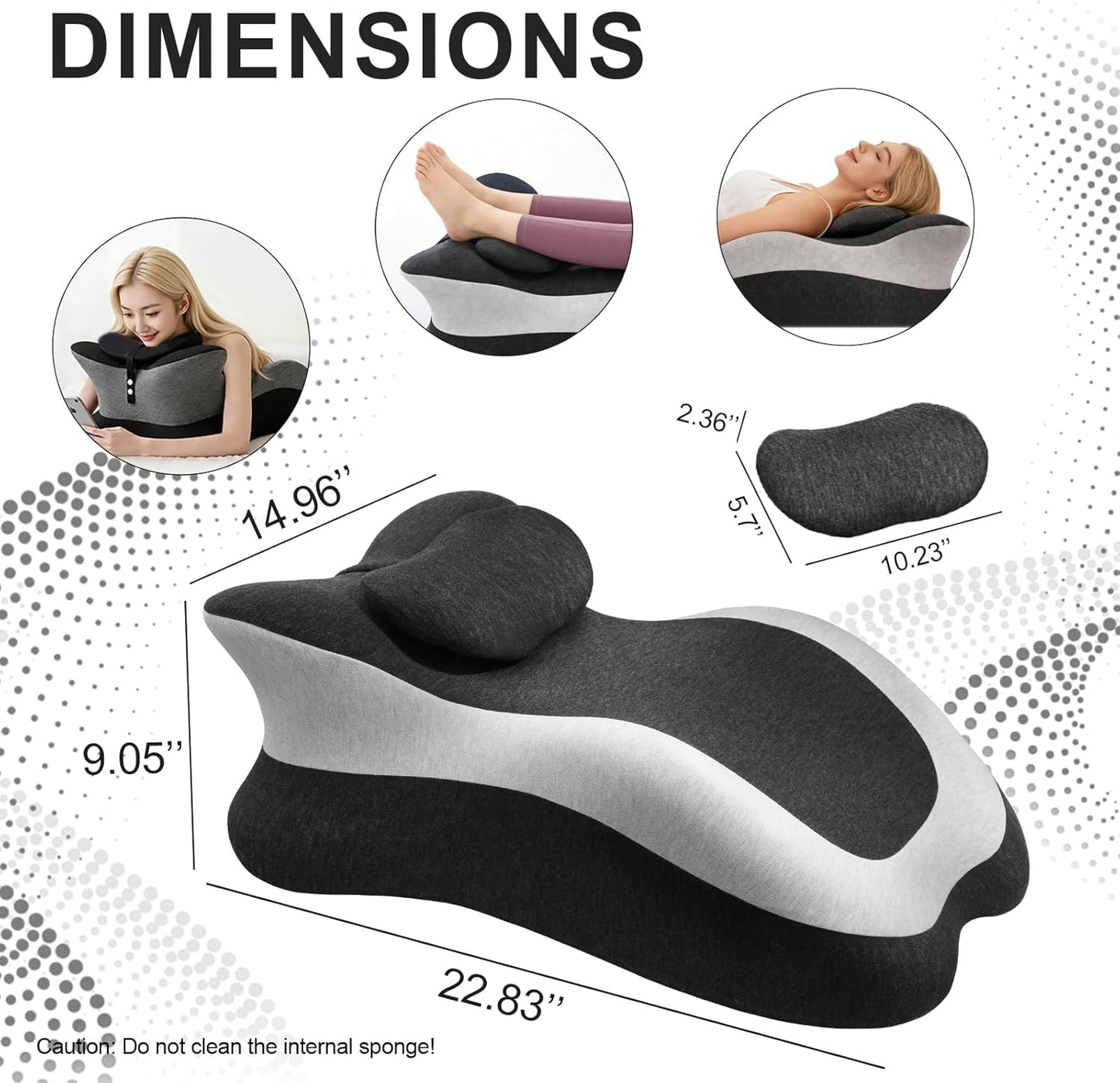 Ergonomic Memory Foam Pillow, Reading Pillow for Bed, Waist and Neck Support, Quick Rebound & Plush Comfort