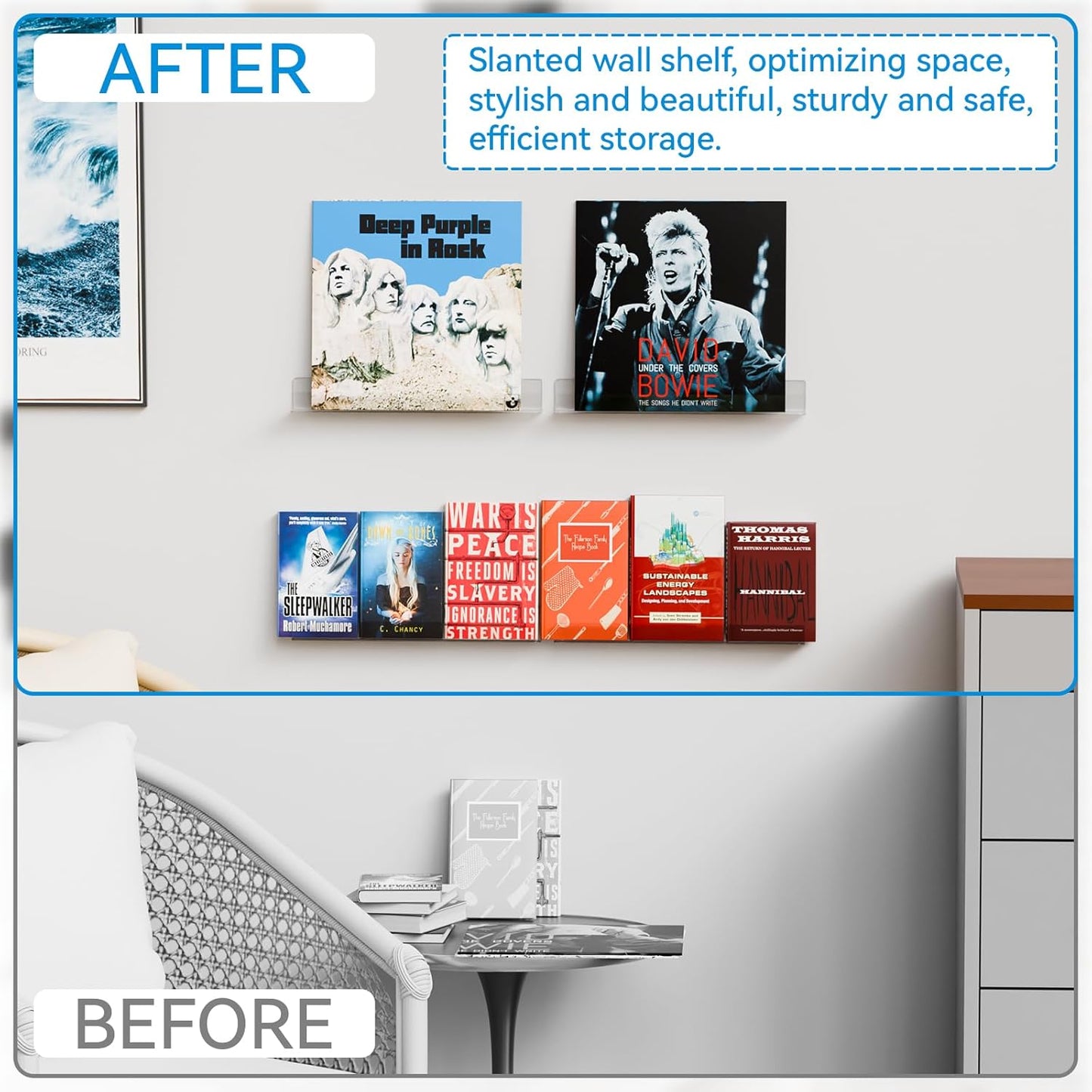 Cq acrylic 15" Clear Floating Bookshelf for Kids Room - Invisible Hanging Wall Mounted U Shaped Shelf, Modern Display for Books,Picture Ledge Display,Vinyl Records Wall Shelf,Toy Storage,Pack of 2