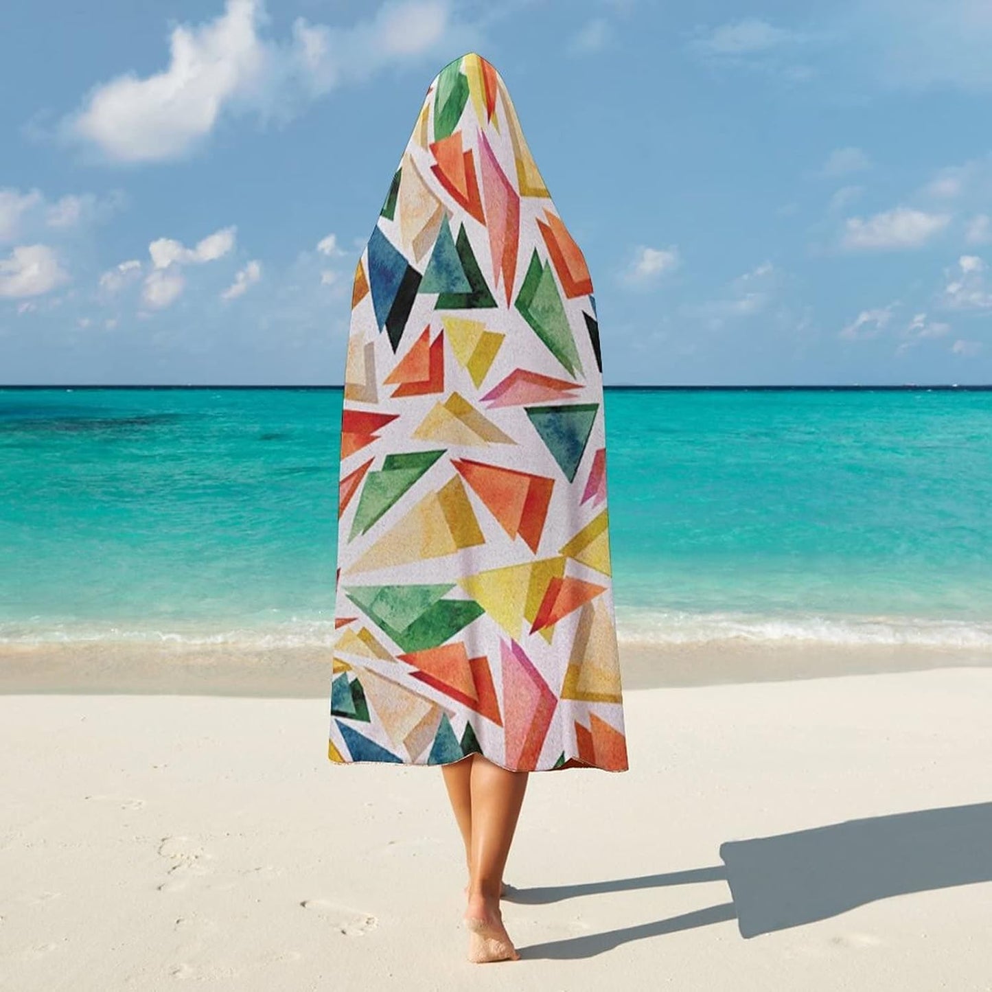 Throw Blankets, Watercolor Wearable Hooded Blanket for Adults, Triangle Pattern Rainbow Color Palette Abstract, Soft Warm Cozy, 50 x 60inches, Studying Reading Snuggling Napping Office, Multicolor