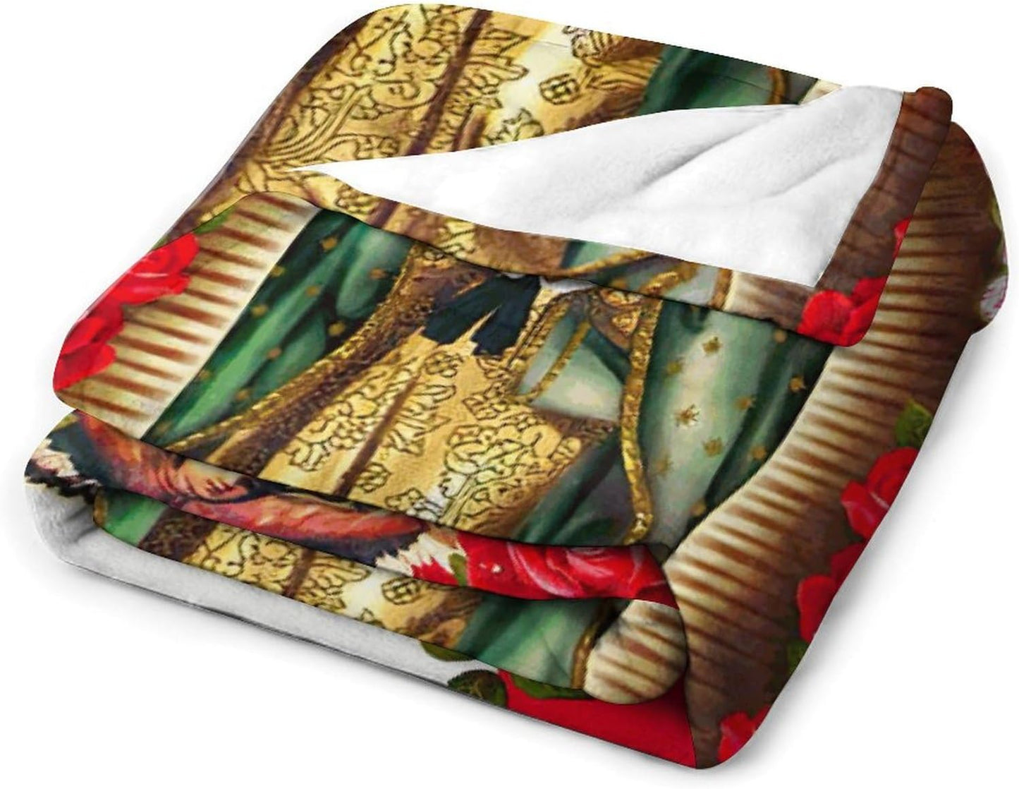 Christmas Throw Blanket for Couch Virgen De Guadalupe Our Lady of Virgin Mary Mexican Flag Elements Lightweight Blankets for Sofa, Bed Cozy Microfiber Blanket 40"x60"