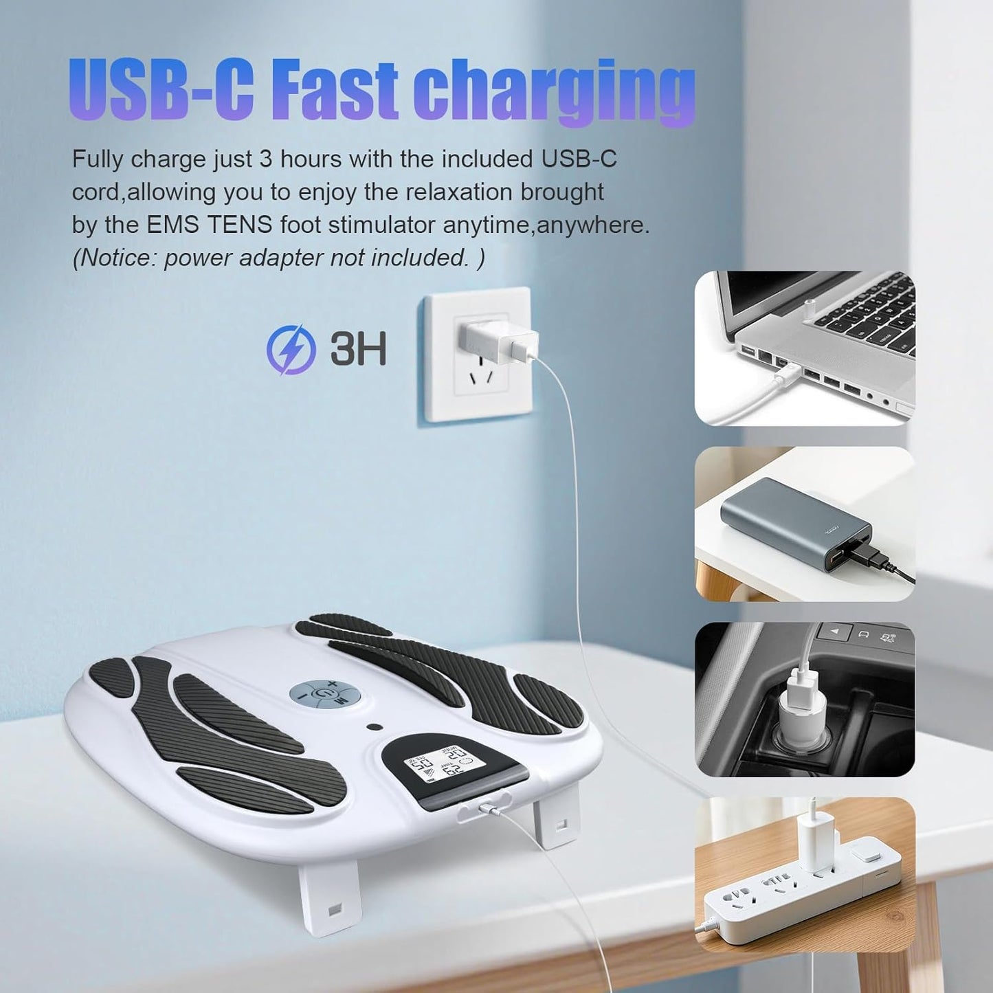 FSA EMS Foot Massager-Electronic Muscle Stimulator Relief for Neuropathy, Plantar Fasciitis & Foot Pain- 10 Modes, 20 Intensities, Remote - Rechargeable Silent Operation