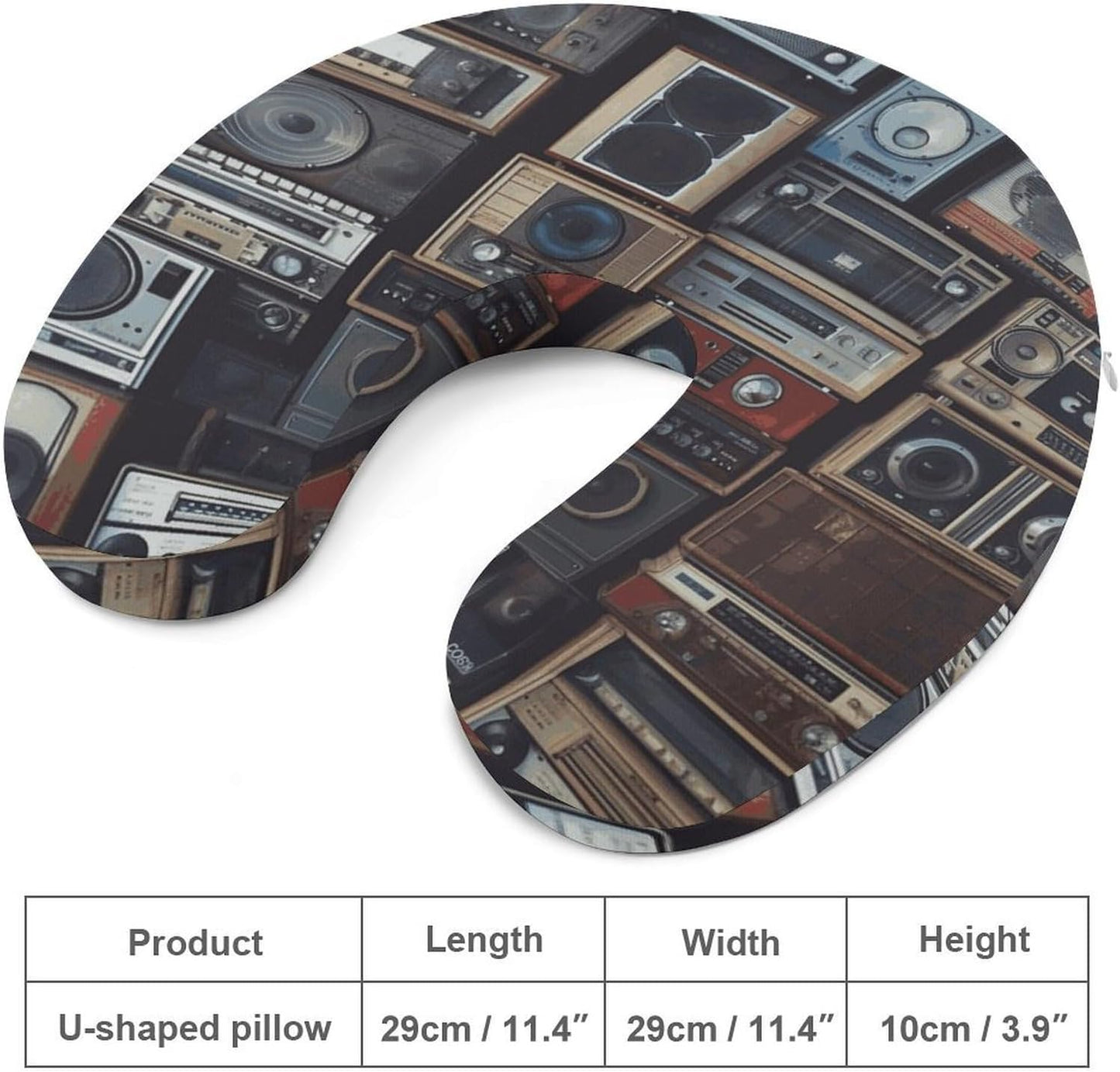 Vintage Wall of Radio Boombox Neck Pillow Memory Foam U Shaped Pillows Portable Pillows for Shoulder Travel Head Support Pillow with Concealed Zipper for Airplane Car Home Office
