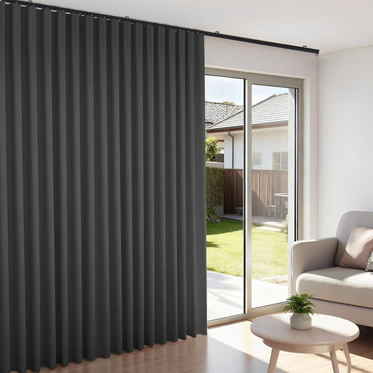 Room Divider Blackout Curtains Flexible Sliding Tracks Sets Ceiling Mounted Rod Window Curtain Privacy Separation for Bedroom Living Rooms,1 Panel Black Drape and Black Track Set-W108xH84 in