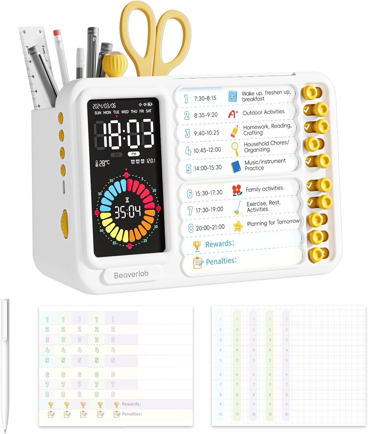 Visual Timer for Kids Adults, ADHD Timer with Planning Board for Schedules, Task Timer Toddler Visual Timer Silent Time Timer for Home Classroom