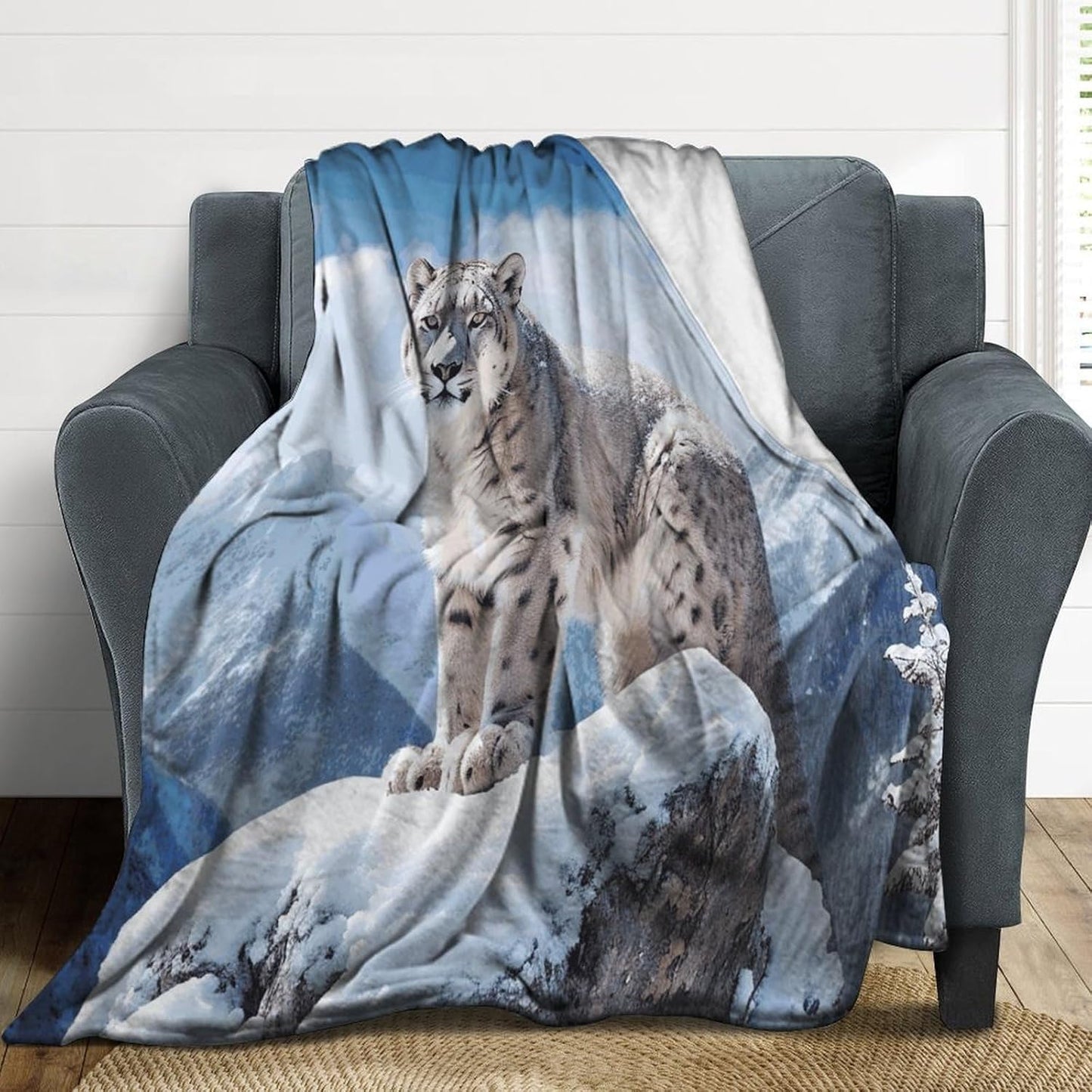 Snow Leopard Mountain Blanket Super Soft Lightweight Throw Blanket Cute Cozy Warm Bed Blanket Decorative Fuzzy Blanket All-Season Home Decor Gift for Sofa Couch Living Room 50"*60"（130 * 150cm）