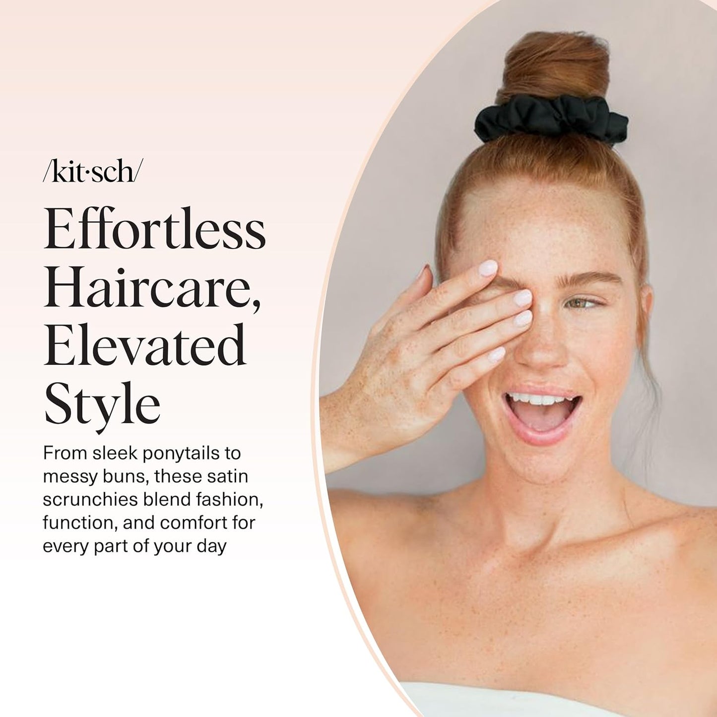 Kitsch Satin Scrunchies for Women - No Crease, Frizz Control | Softer Than Silk Scrunchies Gentle On Hair Scrunchies for All Hair Types | Stylish Hair Accessories College Essentials - Black, 5pcs