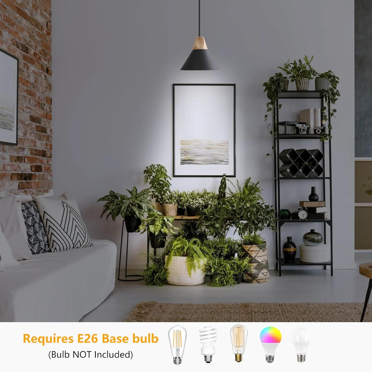 Modern Plug in Pendant Light,Haning Light with 16.4ft Cord, On/Off Switch,Hanging Light with Plug in,Solid Wood,Matte Black