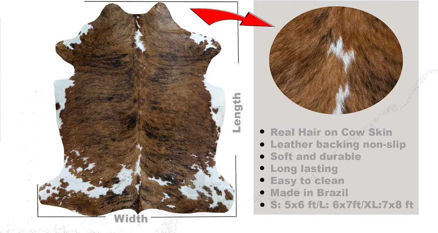 bonanza leathers Genuine Cowhide Rug Classic Tricolor Size S/L/XL 5X6/6X7/7X8 FT (XL)