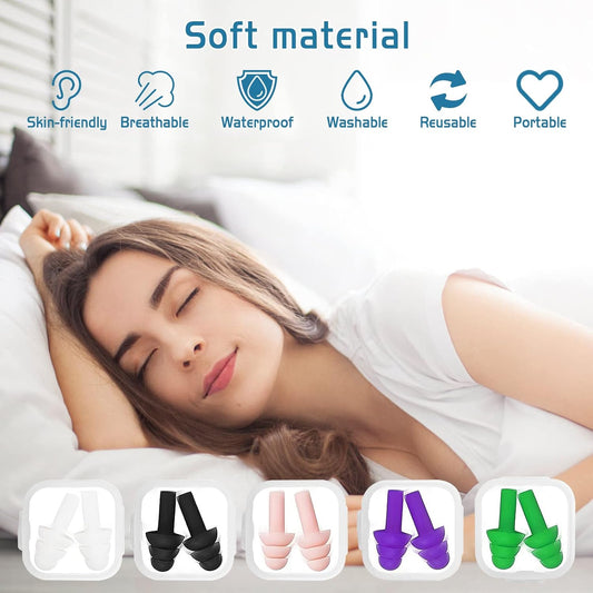 10 Pairs Swimming Earplugs Silicone Noise Cancelling Ear Plugs Reusable Waterproof Earplugs with Case for Swimming and Sleeping, 10 Assorted Colors