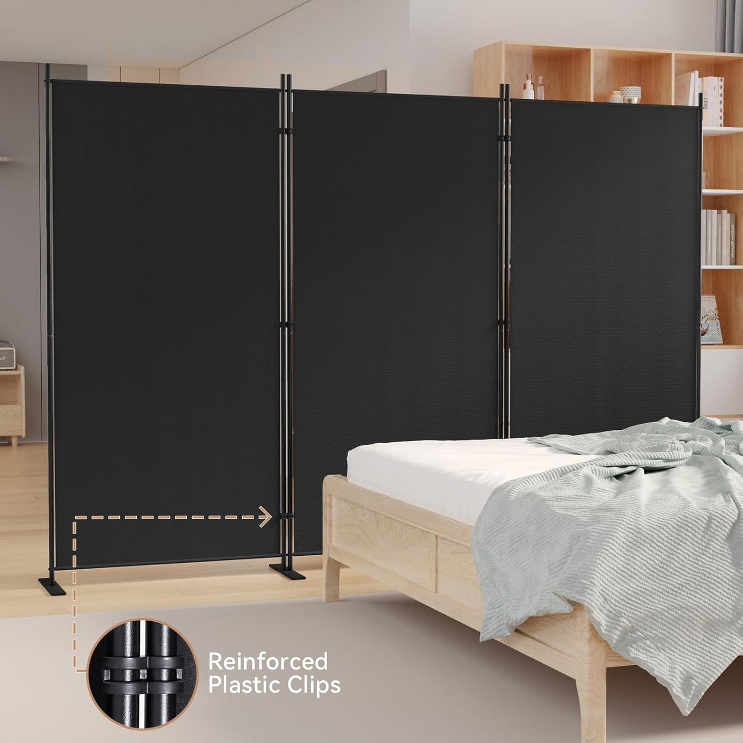 C-Hopetree 3 Panels Room Divider, 6 Ft Tall Indoor Folding Privacy Screen, Portable Partition Separator, Freestanding Separation Temporary Wall for Office, Bedroom, 102" W X 71" H, Black