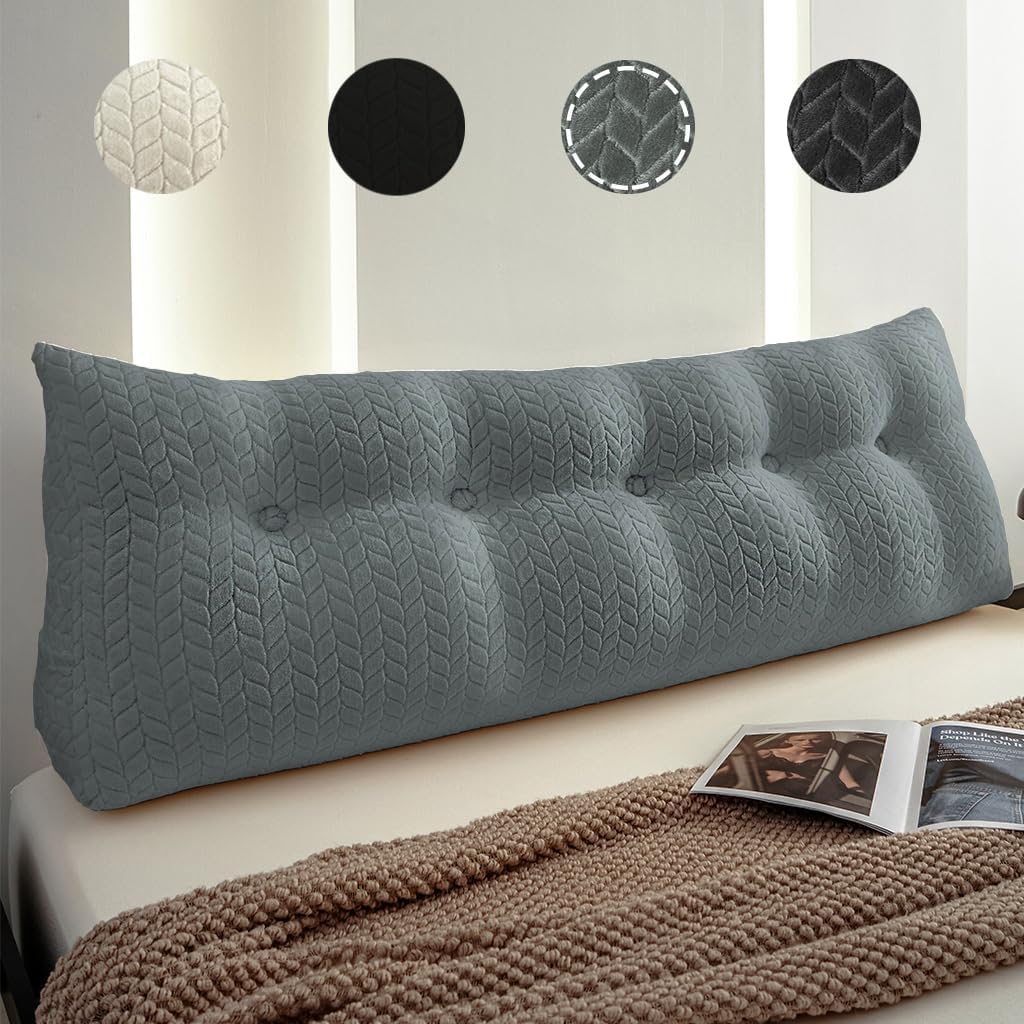 Velvet Triangular Wedge Pillow, Removable Cover Headboard Pillow for Daybed, Backrest Positioning Support Pillow Cushion Resting Reading (Light Gray, Queen(59 * 20 * 8in))