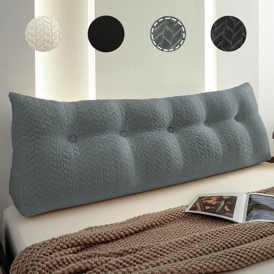Velvet Triangular Wedge Pillow, Removable Cover Headboard Pillow for Daybed, Backrest Positioning Support Pillow Cushion Resting Reading (Light Gray, Queen(59 * 20 * 8in))