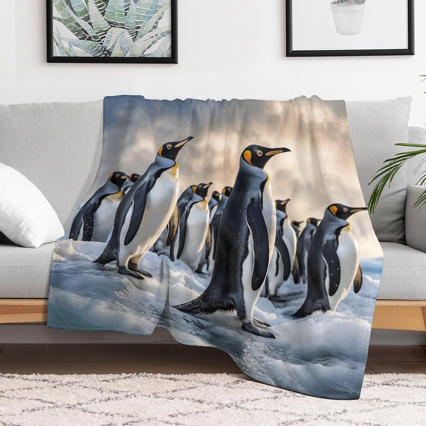 Sea Penguin Throw Blanket for Couch Super Soft Warm Lightweight Throw Blankets Cozy Flannel Bed Blanket Cute Decorative Blankets for All Seasons Home Decor Gift 40"*50" （100 * 130cm）