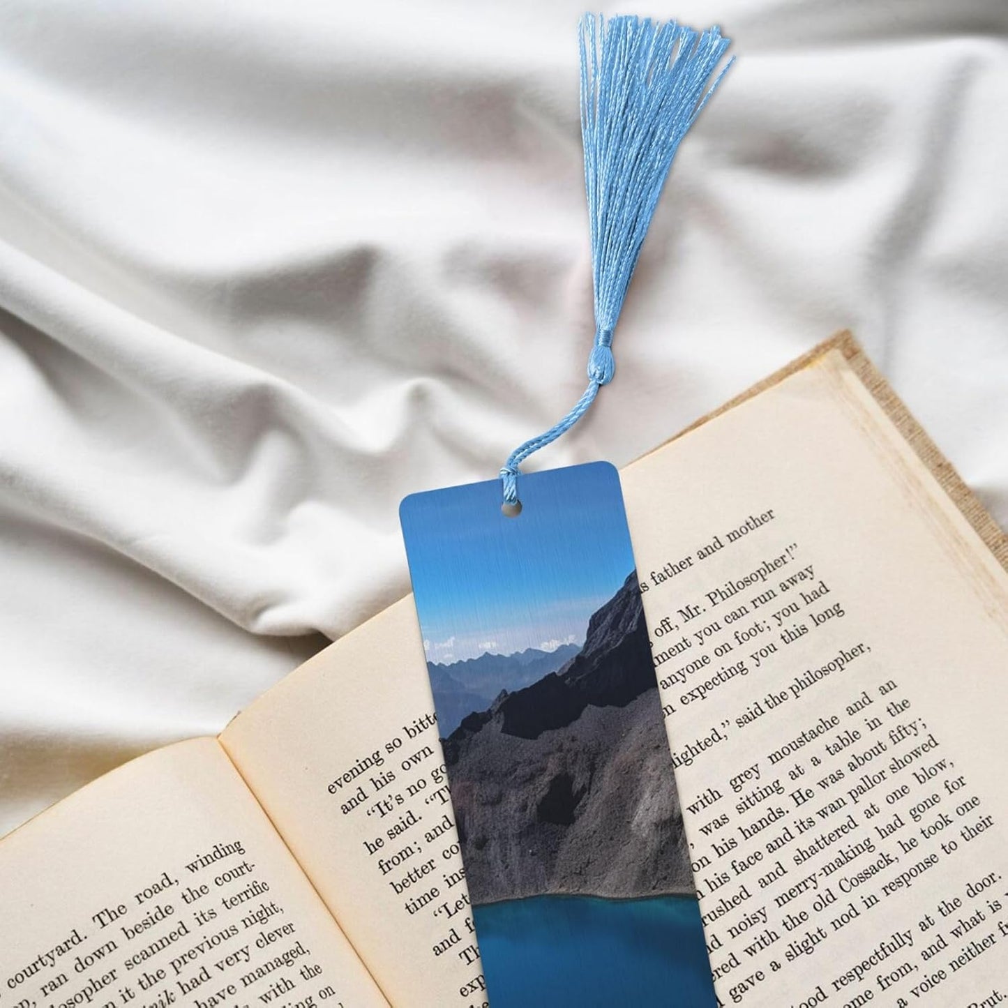 Lake Seen Bookmarks Gifts for Women Men, Wooden Bookmarks for Book Lovers, Vintage Book Marks Ornaments with Tassel, Unique Personalized Reading Page Markers Sky Blue
