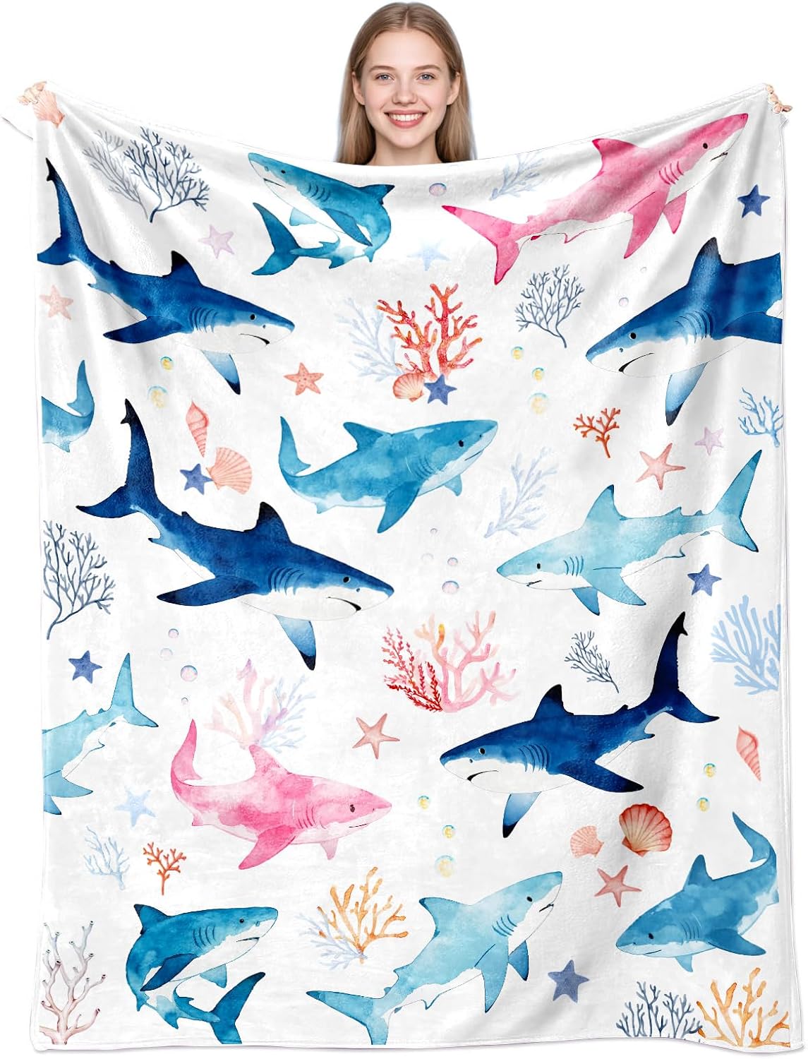 Shark Blanket Gifts for Sharks Lovers Lightweight Cozy Flannel Shark Themed Throw Blanket Stuff Gifts Decor for Kids Adults 50"X40"