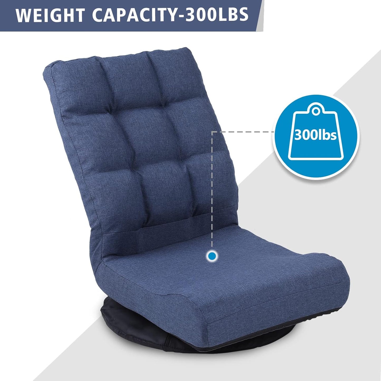 360° Swivel Floor Chair with 6-Position Backrest & Lumbar Support - Heavy Duty Folding Game Rocker for 300lbs, Multipurpose Gaming Chair for TV, Reading & Video Games, Blue