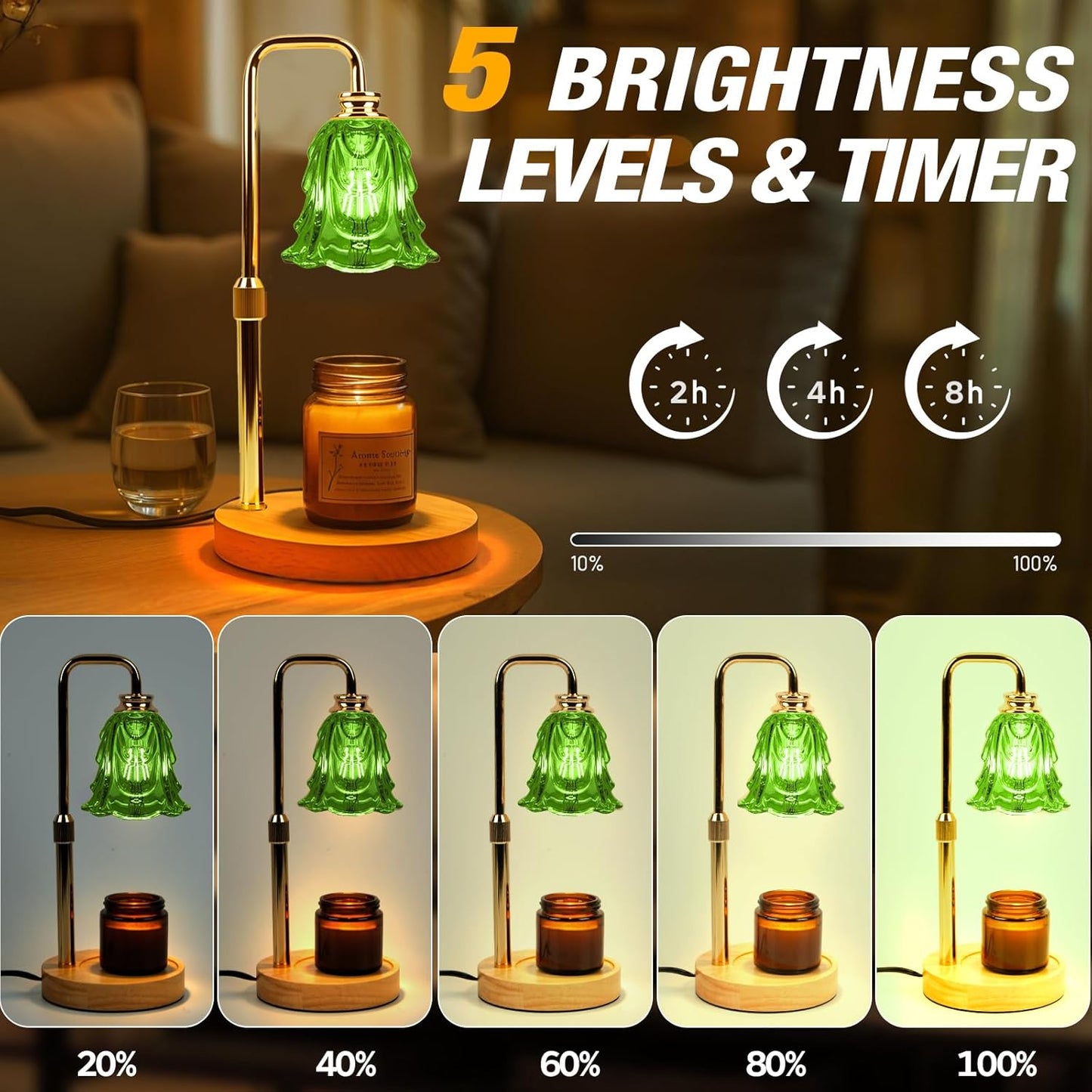 Candle Warmer Lamp with Timer and Dimmer, Electric Wax Warmers for Scented Candles with 5 Brightness Settings, Anti-Glare Lamp with Adjustable Height, Home Decor, Gift for Valentines, Birthday