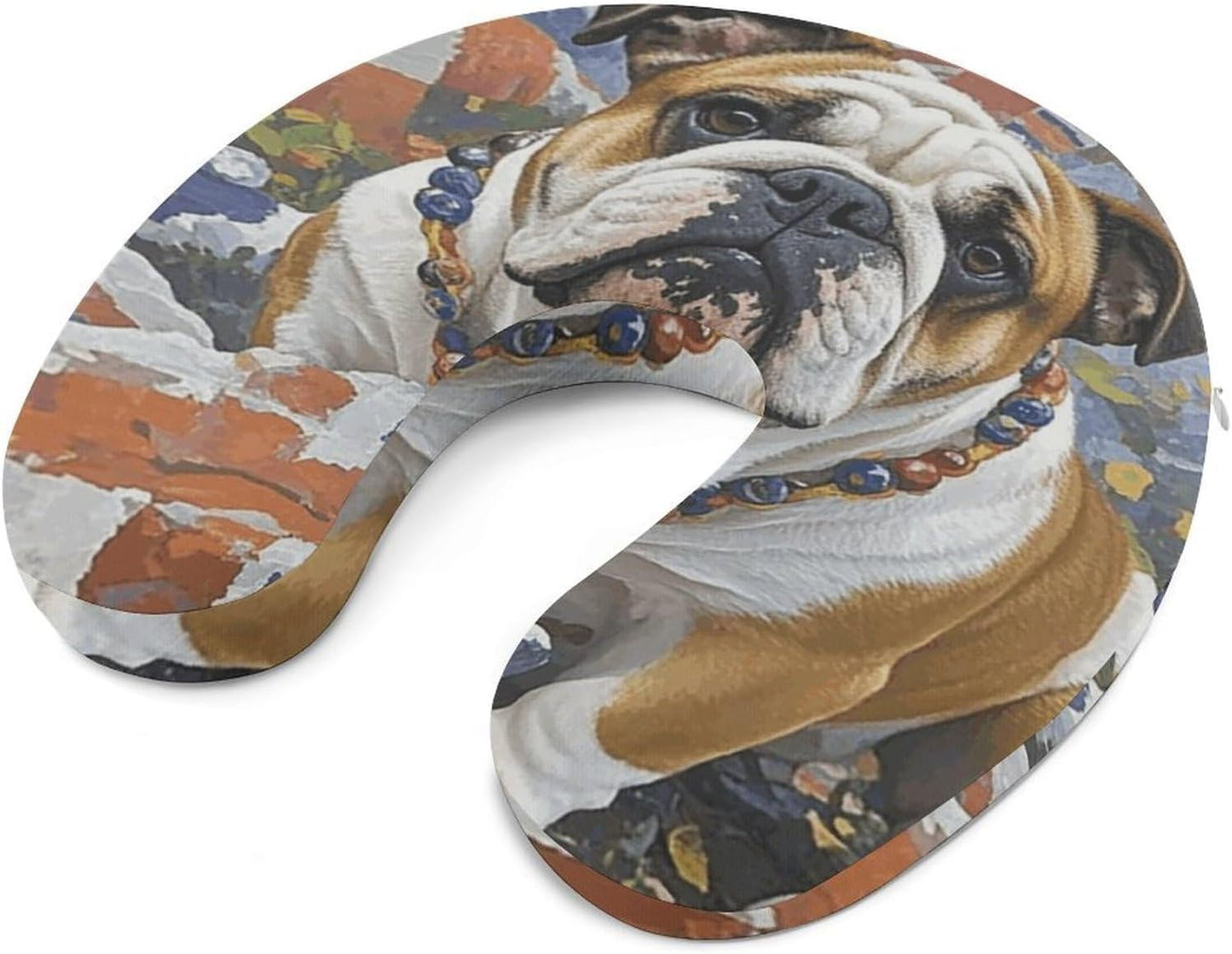 English-Bulldog Neck Pillow Memory Foam U Shaped Pillows Portable Pillows for Shoulder Travel Head Support Pillow with Concealed Zipper for Airplane Car Home Office