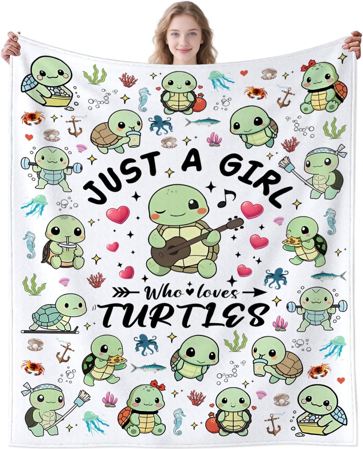 Sea Turtle Blanket Soft Cozy Flannel Turtles Themed Throw Blankes Decor Bedding Gifts for Kids Girls Adults 60"x50"