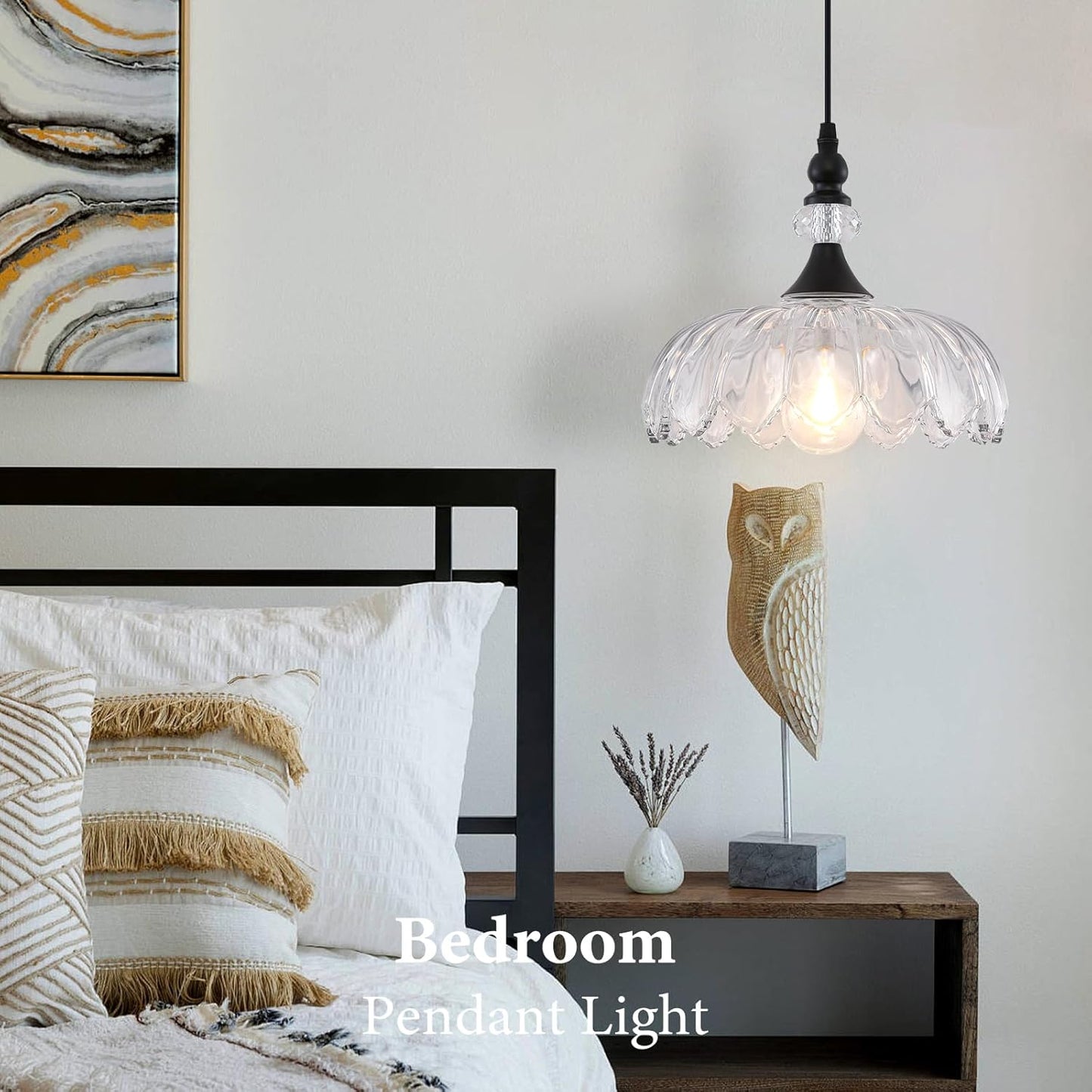 Vintage Pendant Light, Matte Black Pendant Light with Glass Shade, Farmhoue Pendant Light Fixture, Pendant Lighting for Kitchen Island, Dinnng Room, Living Room, Bedroom, Hallway
