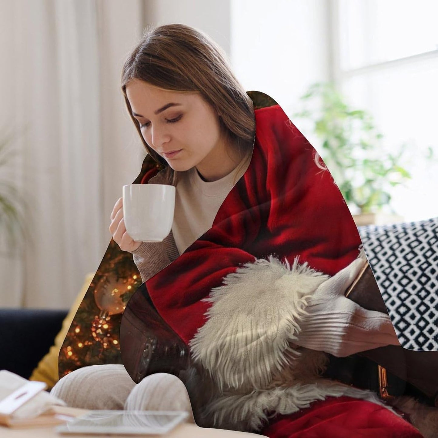 Santa Reading Book Printed Throw Blanket Cozy Flannel Blankets Lightweight for Couch Sofa Bed Decor Santa Reading Book