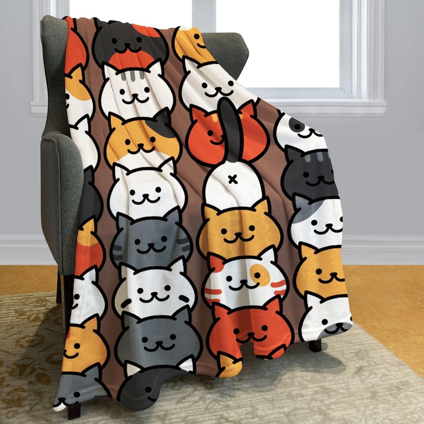 Cartoon Cat Throw Blanket Cute Animals Cartoon Cats Fleece Blanket Soft Warm Cozy for Kids Adult Gifts 50"x60"