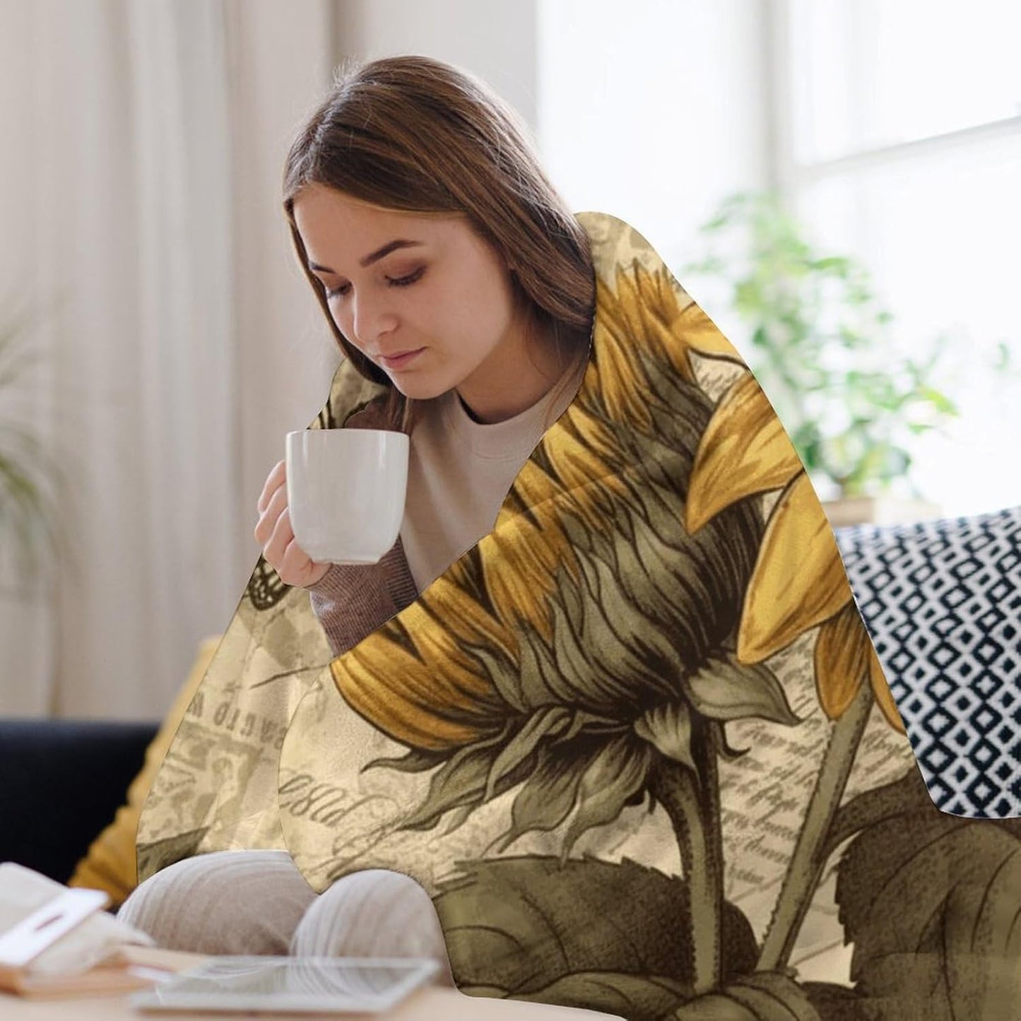 Retro Sunflower Throw Blanket for Couch Super Soft Warm Lightweight Throw Blankets Cozy Flannel Bed Blanket Cute Decorative Blankets for All Seasons Home Decor Gift 60"*80"（150 * 200cm）