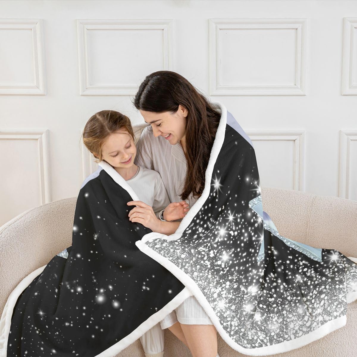 Feelyou Bow Sherpa Throw Blanket for Couch Black Blue Super Soft Cozy Fleece Glitter Blanket for Winter, Plush Throw Pastel Throw 50"x60" Bow Knot Accent All Season