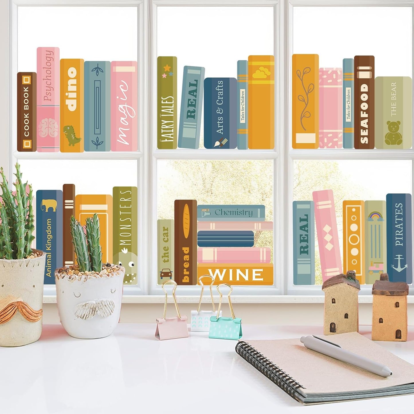 Back to School Window Clings Decorations Boho Book Window Stickers Reading Classroom Decor Inspirational Motivational Bookshelf Glass Decals for First Day of School Library Home Wall Supplies