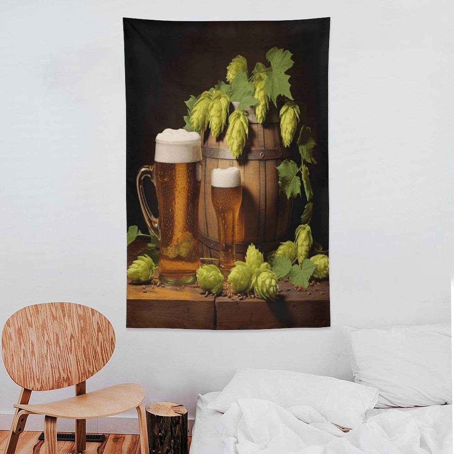 FodPand Beer And Hop Cones Tapestry Anti-fading Wall Tapestry with Installation Kit Backdrop Banner Multipurpose Aesthetic Tapestries Boho Wall Art Hanging Decorative Blanket 40"x60"