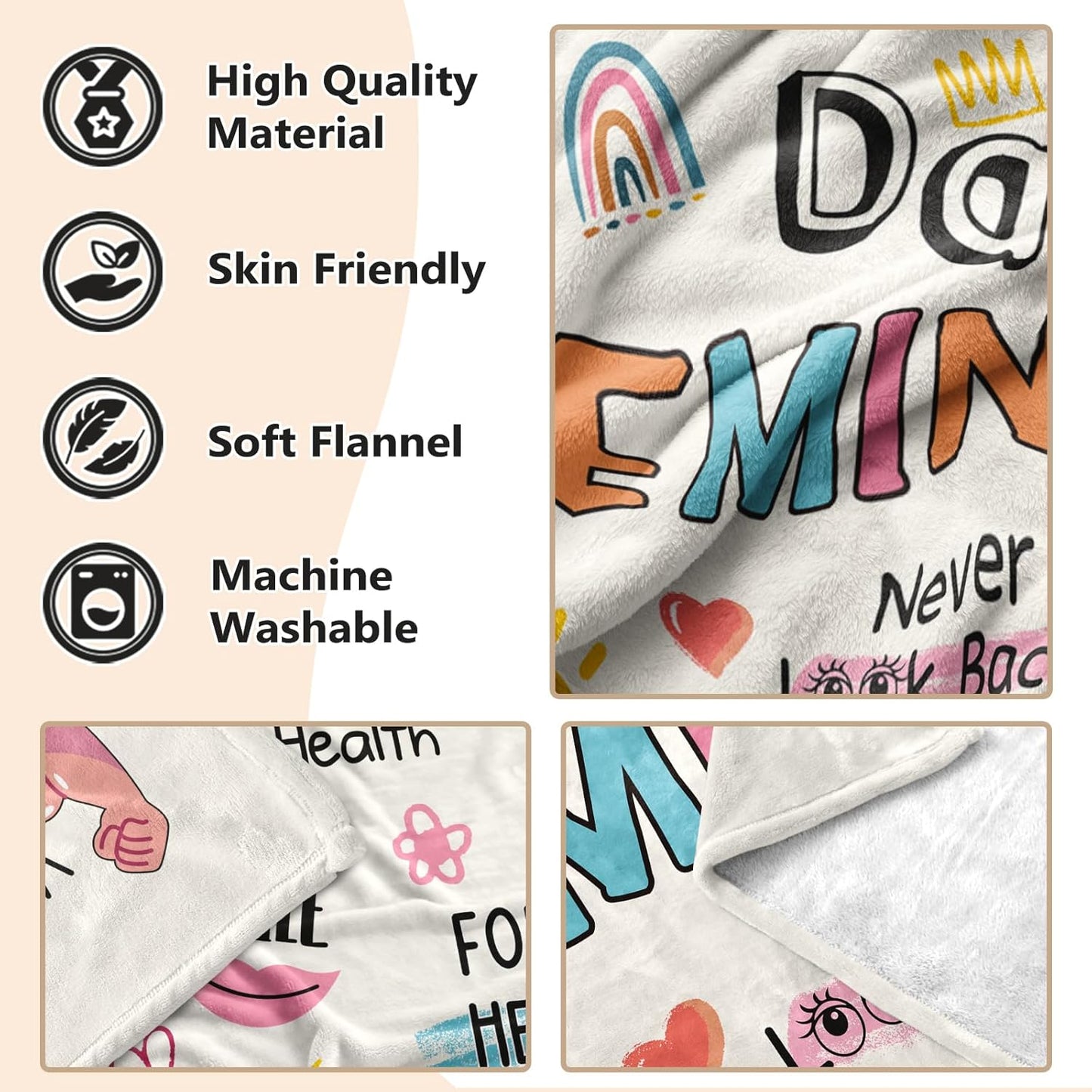 Inspirational Blanket Gifts for Women - Daily Reminders with Positive Affirmations, Encouragement Christmas Birthday Self Care Gifts for Women Sister Best Friend Coworker, 60"X50" Soft Cozy Throw