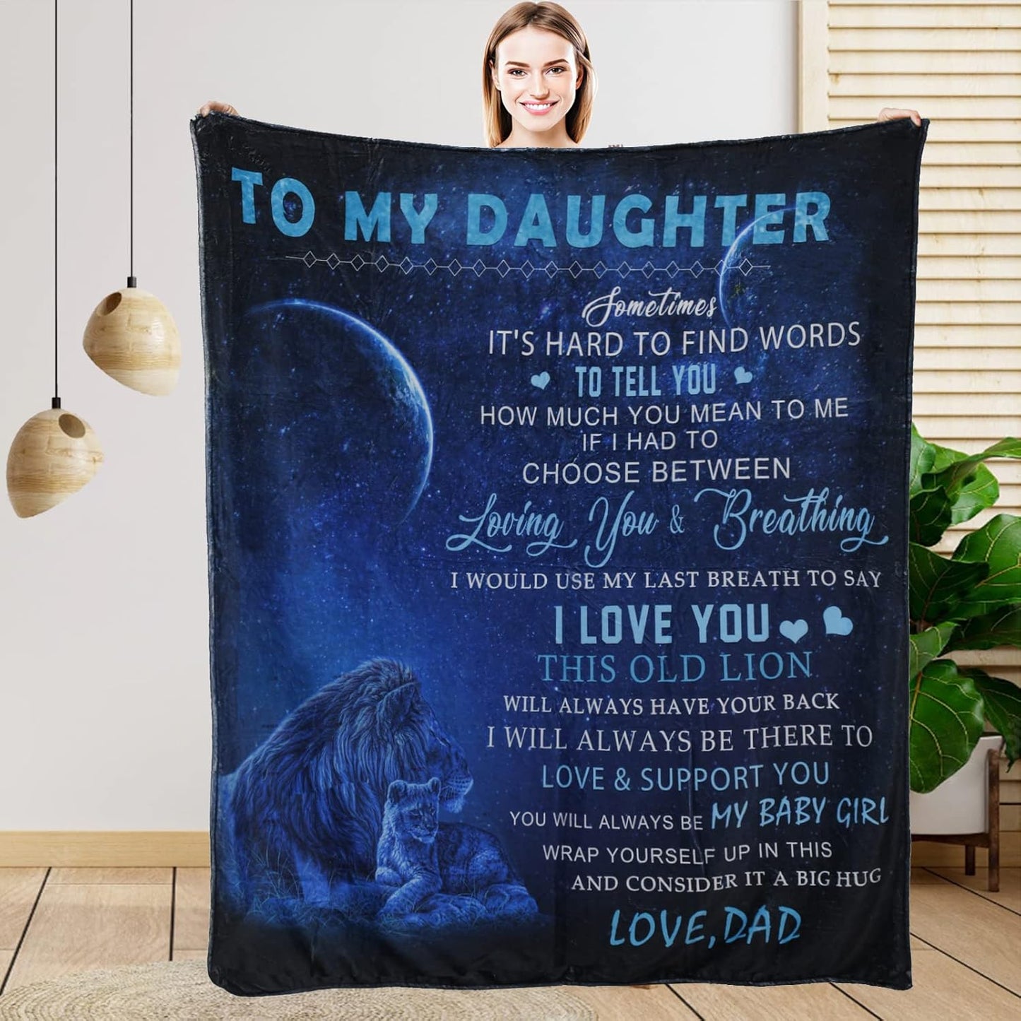 to My Daughter Blanket from Dad Daughter Gift Lion Father Throw Blanket Gift Super Soft Cozy Flannel Blanket for Bed Sofa Birthday Christmas Thanksgiving (to Daughter,dad, 50x40)